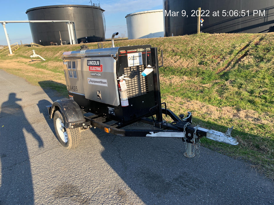 2019 Lincoln Electric Vantage 322 Ready-Pak 3, Two Wheel Trailer, Fender and Light Kit, Cable Rack