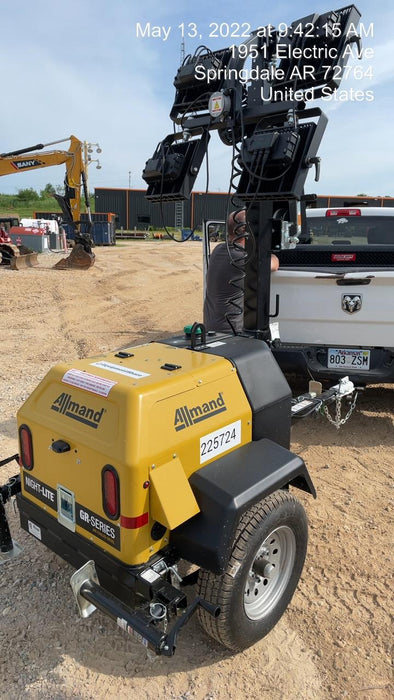 2022 Allmand NLV3GR (4) LED Light Fixture 350W, 23' Vertical Mast, 3kW Prime, Towable, Deep Sea L401, Leveling Jacks, Yanmar T4F 5.8hp