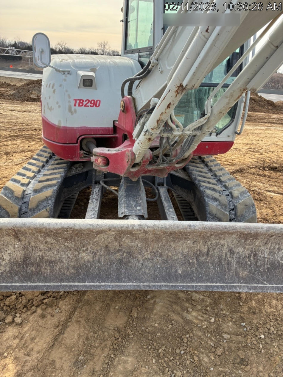2019 Takeuchi TB290 Cab, AC, Rubber Tracks, Dozer Blade, Travel Alarm, Control Pattern Change Valve, Auxiliary Hydraulics w/18" Quick Coupler Bucket with teeth, 6.2 cu. ft. capacity/24" Quick Coupler Bucket with teeth, 8.6 cu. ft. capacity/36" Quick Coupler Bucket with teeth, 13.4 cu. ft. capacity, Quick Coupler, Hydraulic Thumb Installed