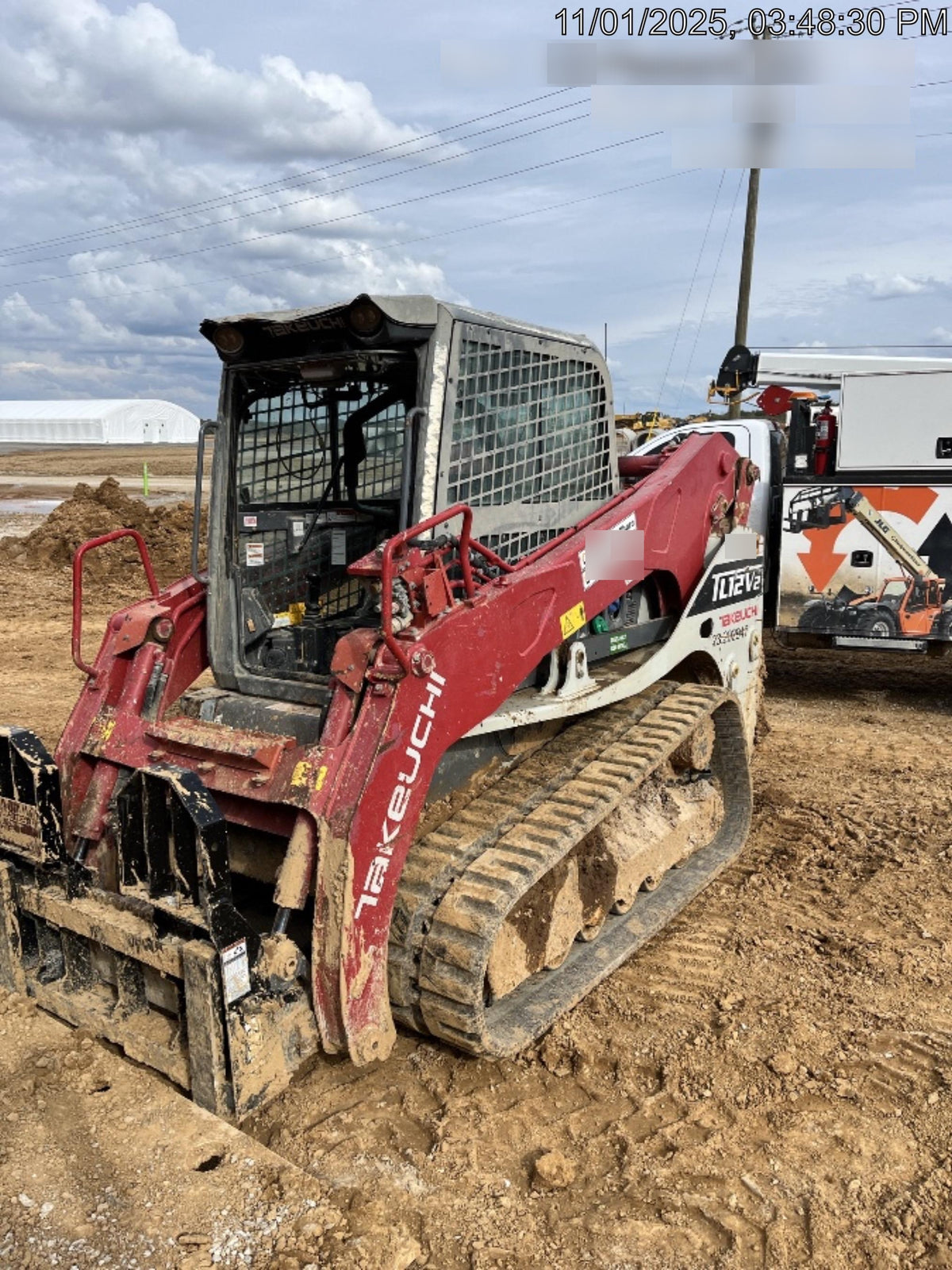 2019 Takeuchi TL12V2C Cab/Heat/Air w/Auxiliary Hydraulics, 2 Speed, Hydraulic QC 80" Tooth Bucket, 48" Pallet Forks
