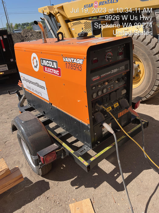 2021 Lincoln Electric Vantage 322 Vantage 322 Ready Pak 3 w/ Decals, ORANGE (includes trailer, cable rack, fender light kit) NO Telematics