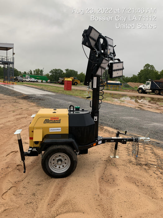 2022 Allmand NLV3GR (4) LED Light Fixture 350W, 23' Vertical Mast, 3kW Prime, Towable, Deep Sea L401, Leveling Jacks, Yanmar T4F 5.8hp