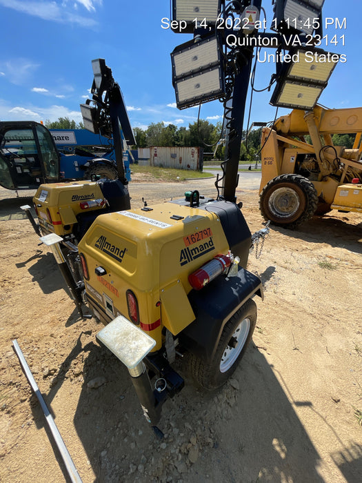 2021 Allmand NLV3GR (4) LED Light Fixture 350W, 23' Vertical Mast, 3kW Prime, Towable, Deep Sea L401, Leveling Jacks, Yanmar T4F 5.8hp