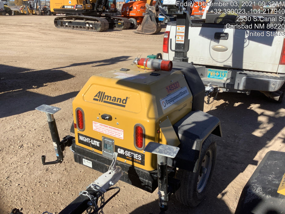 2021 Allmand NLV3GR (4) LED Light Fixture 350W, 23' Vertical Mast, 3kW Prime, Towable, Deep Sea L401, Leveling Jacks, Yanmar T4F 5.8hp