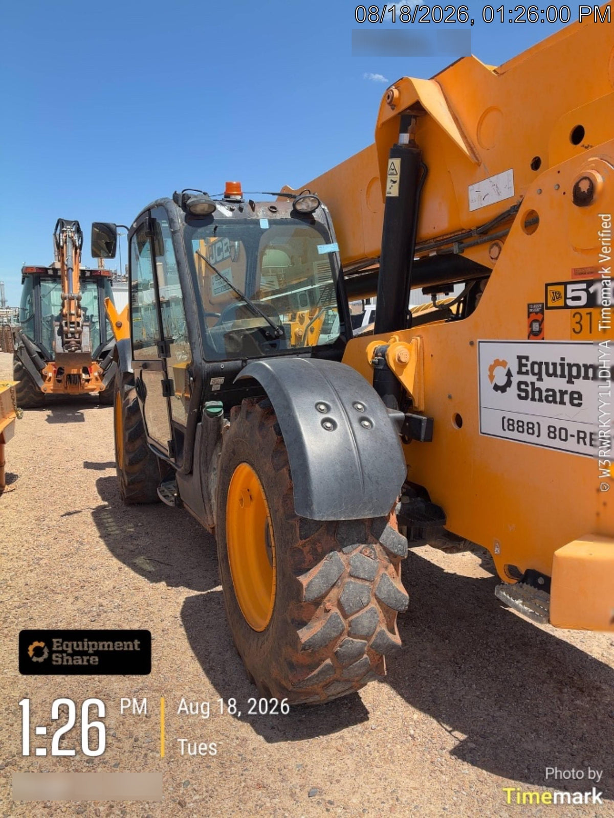 2019 JCB 510-56 74 HP w/CAB/HVAC, Beacon, Worklights, Aux Hydraulics, Foam Filled Tires w/60" Carriage/Forks