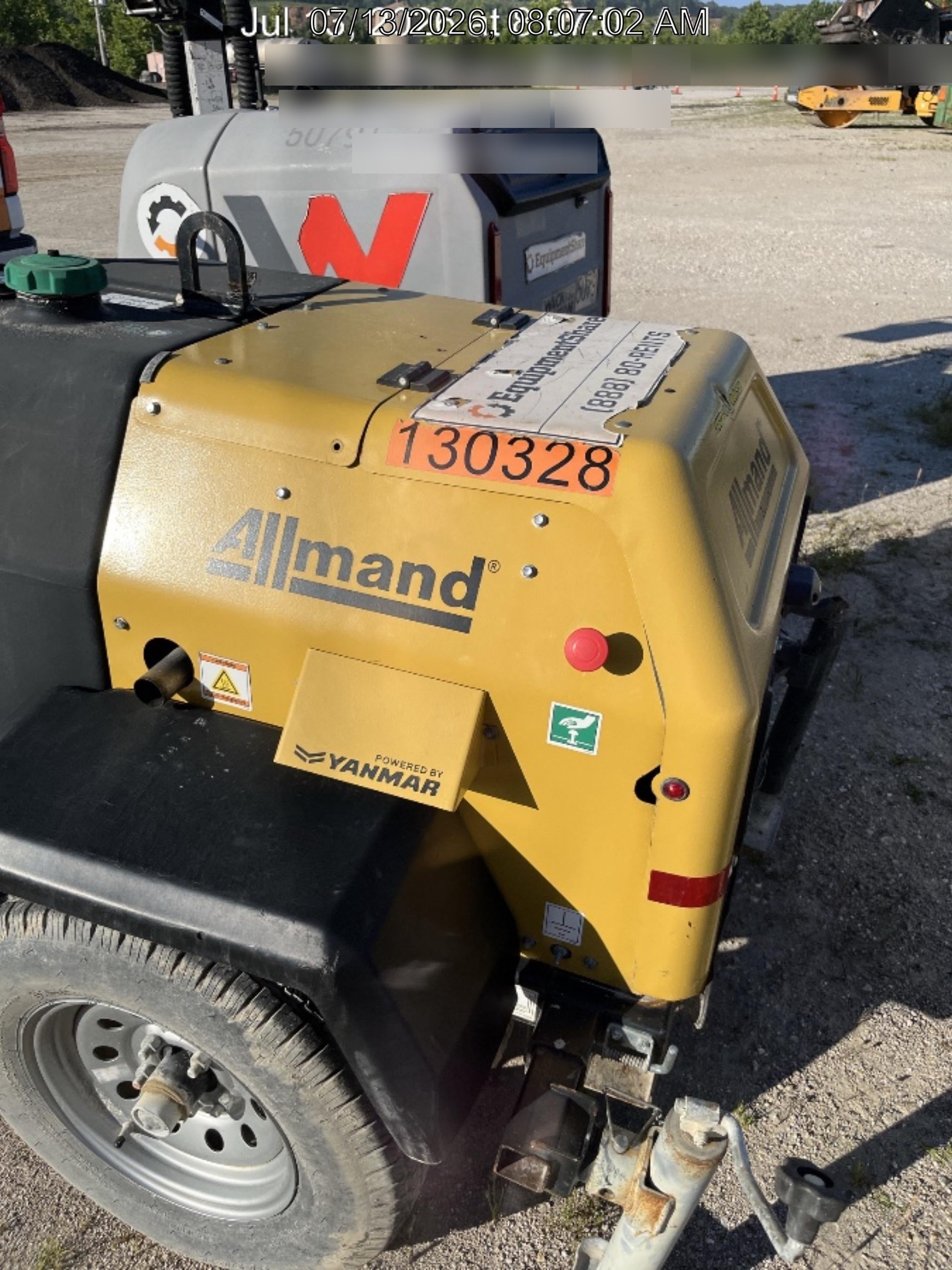 2021 Allmand NLV3GR (4) LED Light Fixture 350W, 23' Vertical Mast, 3kW Prime, Towable, Deep Sea L401, Leveling Jacks, Yanmar T4F 5.8hp
