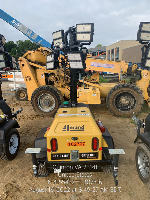 2021 Allmand NLV3GR (4) LED Light Fixture 350W, 23' Vertical Mast, 3kW Prime, Towable, Deep Sea L401, Leveling Jacks, Yanmar T4F 5.8hp