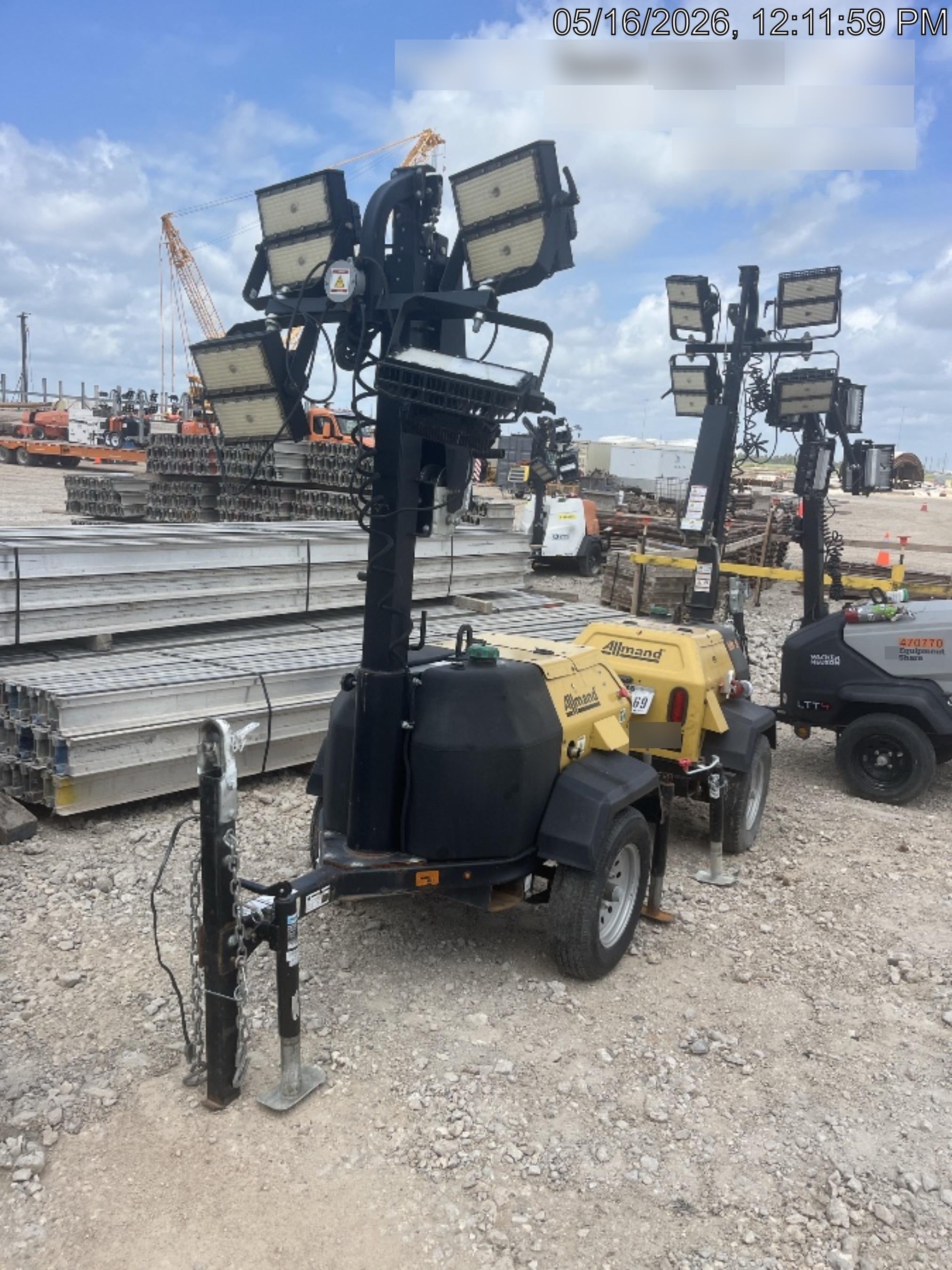 2022 Allmand NLV3GR (4) LED Light Fixture 350W, 23' Vertical Mast, 3kW Prime, Towable, Deep Sea L401, Leveling Jacks, Yanmar T4F 5.8hp