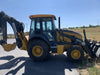 2019 John Deere 410L 4WD, CAB/HVAC, Standard Dipperstick, ISO Controls, Rear Aux Hydraulics, Manual QC w/1.5 Yd Bucket w/Forks, 24" Bucket