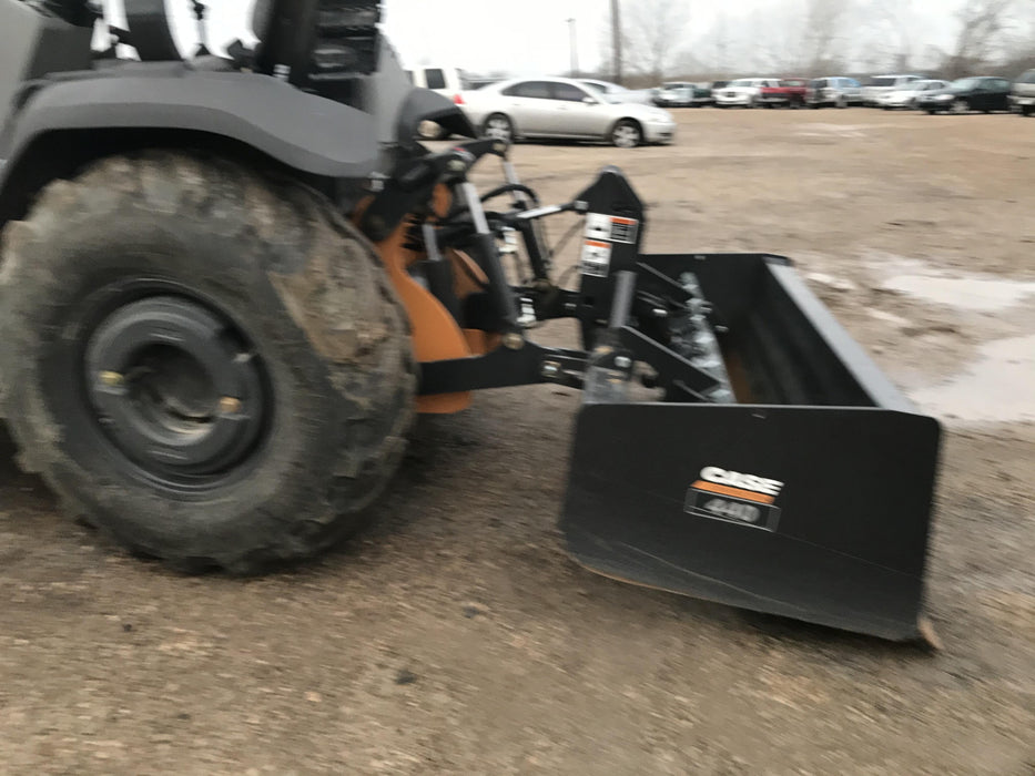 2019 Case 570N EP Canopy, 4WD, GP Front Bucket, Dual Tilt Cylinder, 84" Box Blade w/ Scarifier, Wheel Weights, Beacon