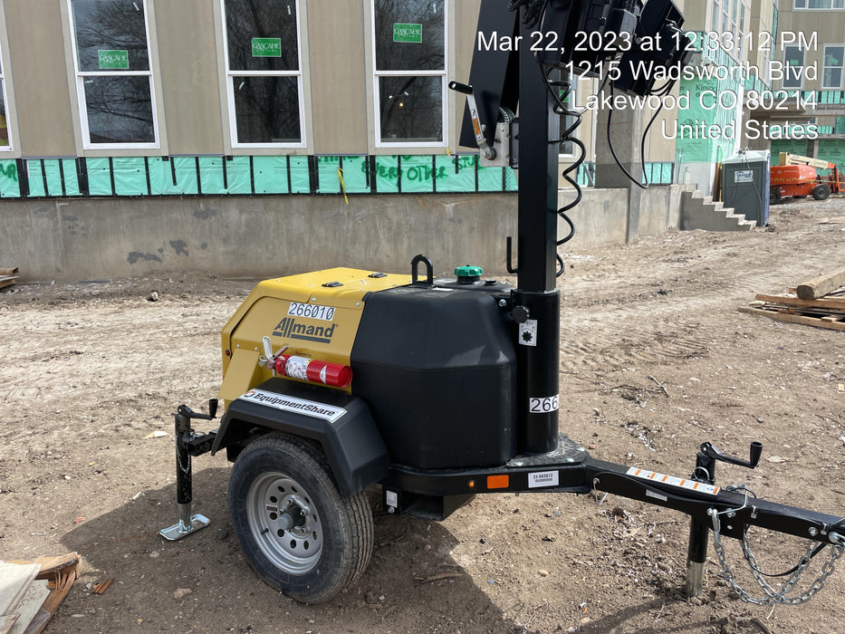 2022 Allmand NLV3GR (4) LED Light Fixture 350W, 23' Vertical Mast, 3kW Prime, Towable, ES Decals, T3