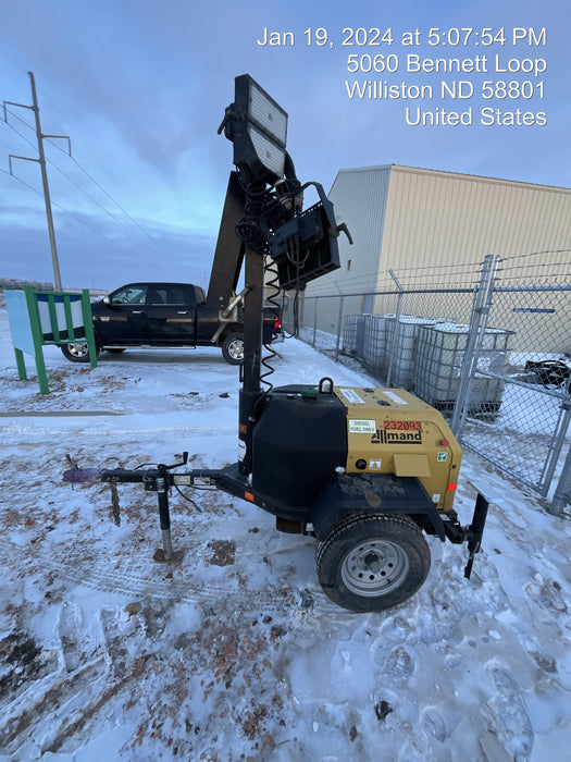 2022 Allmand NLV3GR (4) LED Light Fixture 350W, 23' Vertical Mast, 3kW Prime, Towable, Deep Sea L401, Leveling Jacks, Yanmar T4F 5.8hp