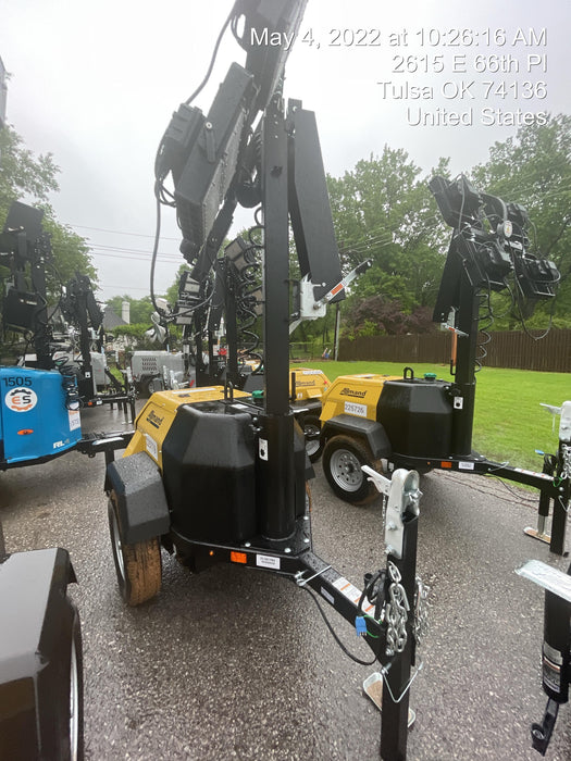 2022 Allmand NLV3GR (4) LED Light Fixture 350W, 23' Vertical Mast, 3kW Prime, Towable, Deep Sea L401, Leveling Jacks, Yanmar T4F 5.8hp