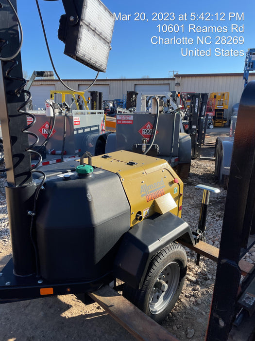 2022 Allmand NLV3GR (4) LED Light Fixture 350W, 23' Vertical Mast, 3kW Prime, Towable, Deep Sea L401, Leveling Jacks, Yanmar T4F 5.8hp