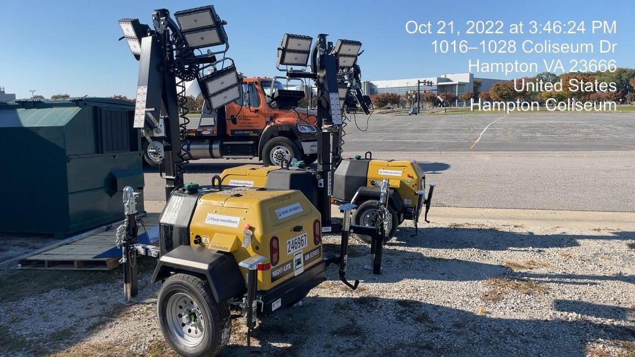 2022 Allmand NLV3GR (4) LED Light Fixture 350W, 23' Vertical Mast, 3kW Prime, Towable, ES Decals, T3