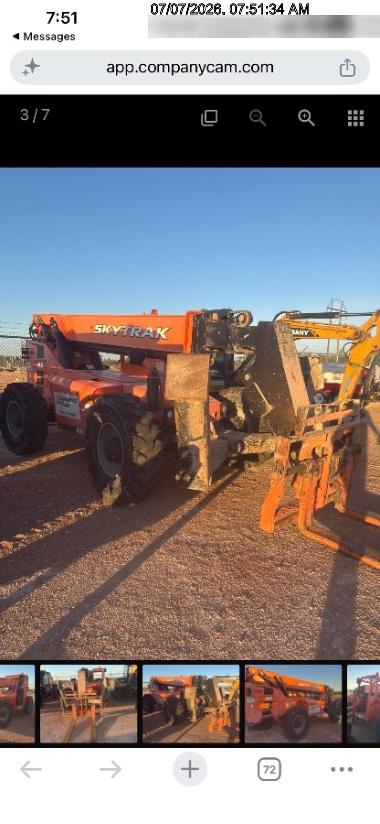 2018 Skytrak 10054 Skytrak 10054 10K Telehandler w/Open ROPS Solid Tires, LED Work Lights, Rotating Beacon, 60" Carriage/60" Forks