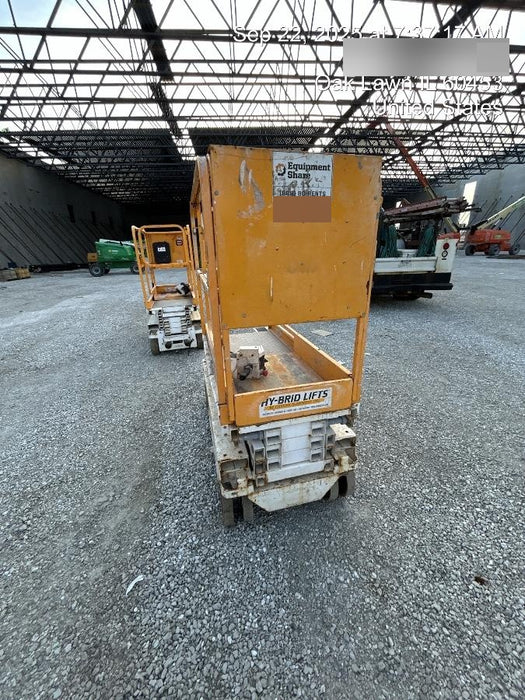 Custom Equipment HB-1430 <ul>
 <li>Hy-Brid Scissor Lift</li>
  <li>Platform capacity up to 670 lbs.</li>
  <li>Working height up to 20 ft</li>
  <li>Weighs under 1,700 lbs.</li>
  <li>Non-marking wheels </li>
</ul>
