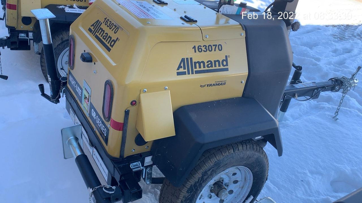 2021 Allmand NLV3GR (4) LED Light Fixture 350W, 23' Vertical Mast, 3kW Prime, Towable, Deep Sea L401, Leveling Jacks, Yanmar T4F 5.8hp