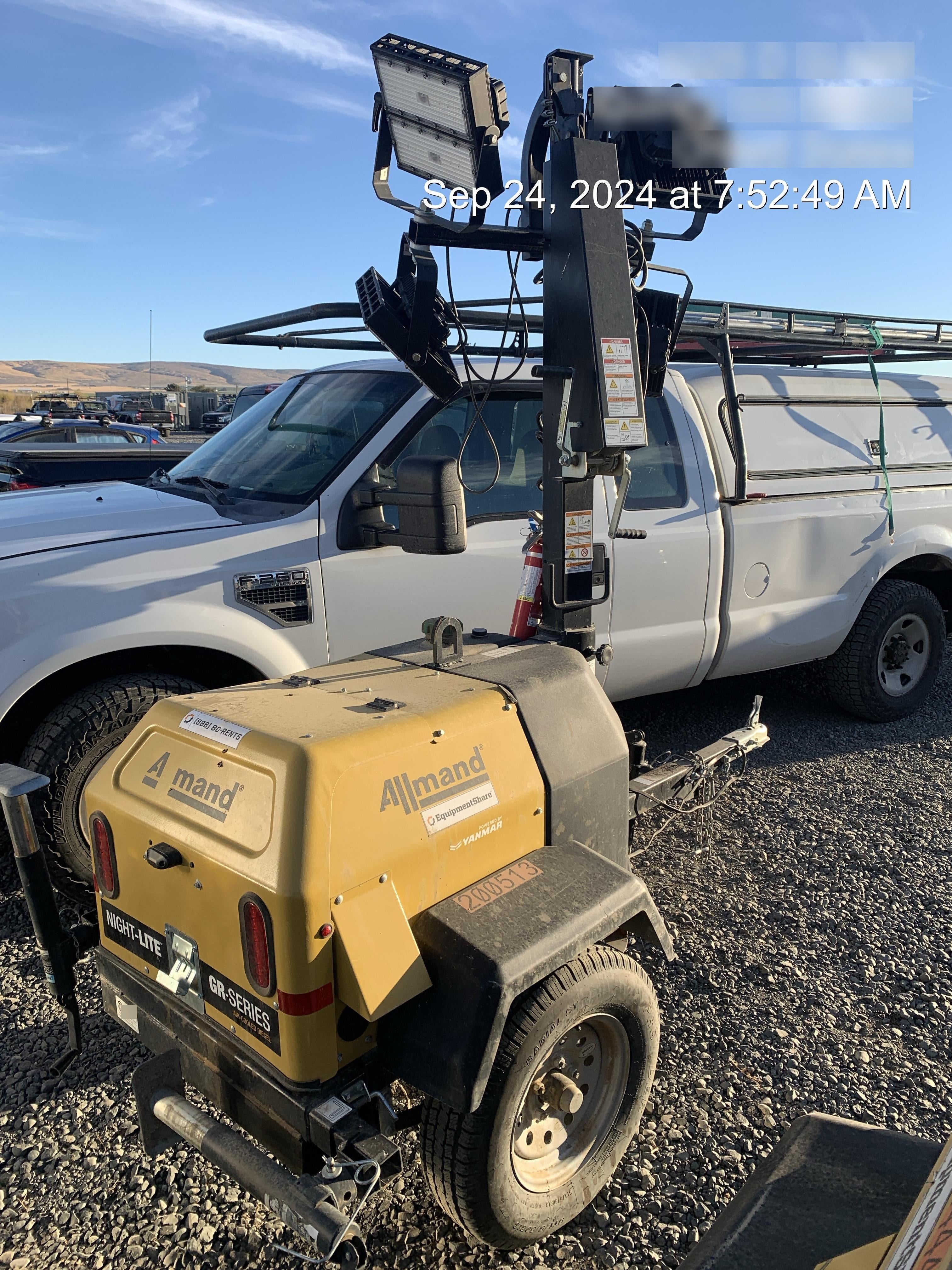 2022 Allmand NLV3GR (4) LED Light Fixture 350W, 23' Vertical Mast, 3kW Prime, Towable, Deep Sea L401, Leveling Jacks, Yanmar T4F 5.8hp
