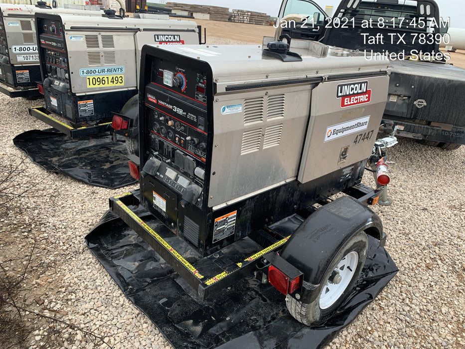 2019 Lincoln Electric Vantage 322 Ready-Pak 3, Two Wheel Trailer, Fender and Light Kit, Cable Rack