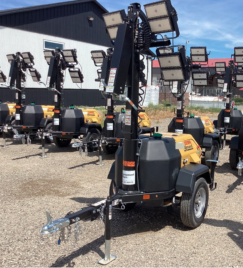 2022 Allmand NLV3GR (4) LED Light Fixture 350W, 23' Vertical Mast, 3kW Prime, Towable, Deep Sea L401, Leveling Jacks, Yanmar T4F 5.8hp