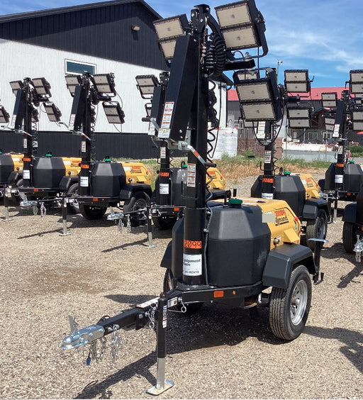 2022 Allmand NLV3GR (4) LED Light Fixture 350W, 23' Vertical Mast, 3kW Prime, Towable, Deep Sea L401, Leveling Jacks, Yanmar T4F 5.8hp