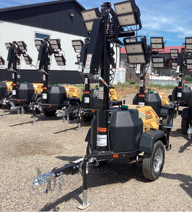 2022 Allmand NLV3GR (4) LED Light Fixture 350W, 23' Vertical Mast, 3kW Prime, Towable, Deep Sea L401, Leveling Jacks, Yanmar T4F 5.8hp