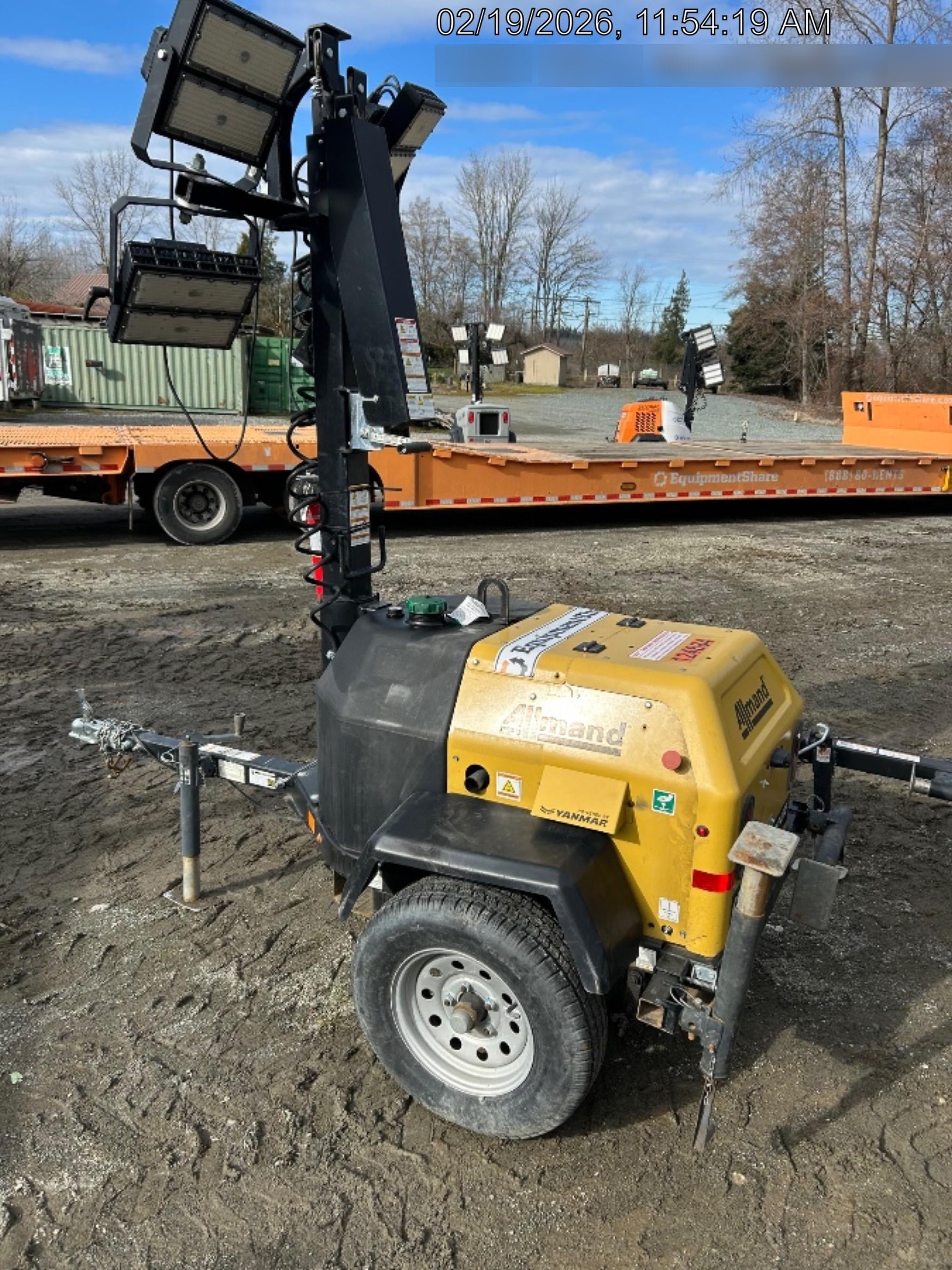 2020 Allmand NLV3GR (4) LED Light Fixture 350W, 23' Vertical Mast, 3kW Prime, Towable, Deep Sea L401, Leveling Jacks, Yanmar T4F 5.8hp
