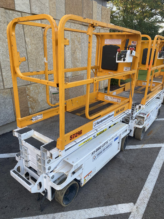 Custom Equipment HB-1430 Hy-Brid Scissor Lift
Platform capacity up to 670 lbs
Working height up to 20 ft
Weighs under 1,700 lbs
Non-marking wheels