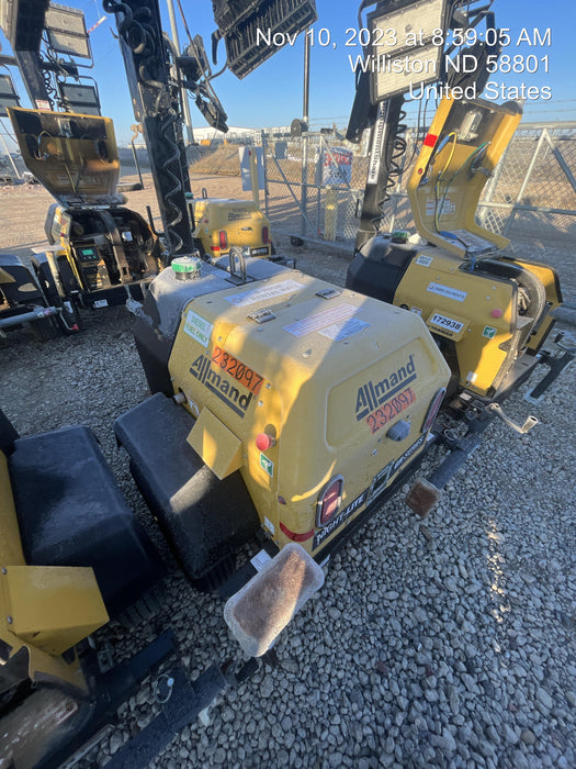 2022 Allmand NLV3GR (4) LED Light Fixture 350W, 23' Vertical Mast, 3kW Prime, Towable, Deep Sea L401, Leveling Jacks, Yanmar T4F 5.8hp