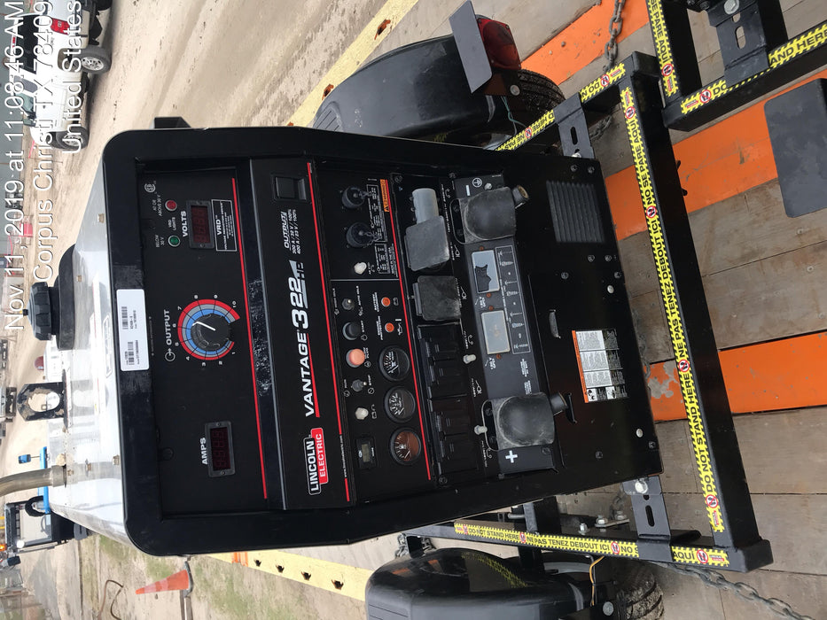 2019 Lincoln Electric Vantage 322 Welder Ready-Pak 3, Two wheel trailer, Fender and Light kit, Cable Rack