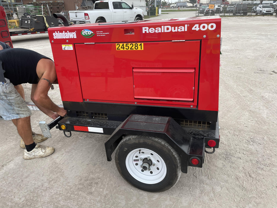 2022 Shindaiwa DGW400MDL Kubota D902 Engine, 23 HP, Dual Op Welder, Wire, Arc, Droop Stick, Tig, and CC Stick Functionality, Simulphase, 3 Phase and 1 Phase Gen Output, Single Axle NB Trlr, Slr Trckl Chrg 12V 12W, Fire Ext