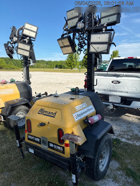 2022 Allmand NLV3GR (4) LED Light Fixture 350W, 23' Vertical Mast, 3kW Prime, Towable, Deep Sea L401, Leveling Jacks, Yanmar T4F 5.8hp