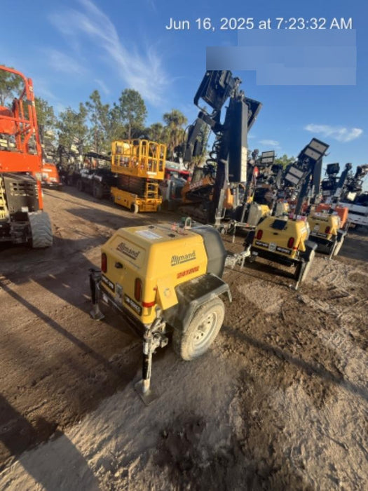 2022 Allmand NLV3GR (4) LED Light Fixture 350W, 23' Vertical Mast, 3kW Prime, Towable, Deep Sea L401, Leveling Jacks, Yanmar T4F 5.8hp