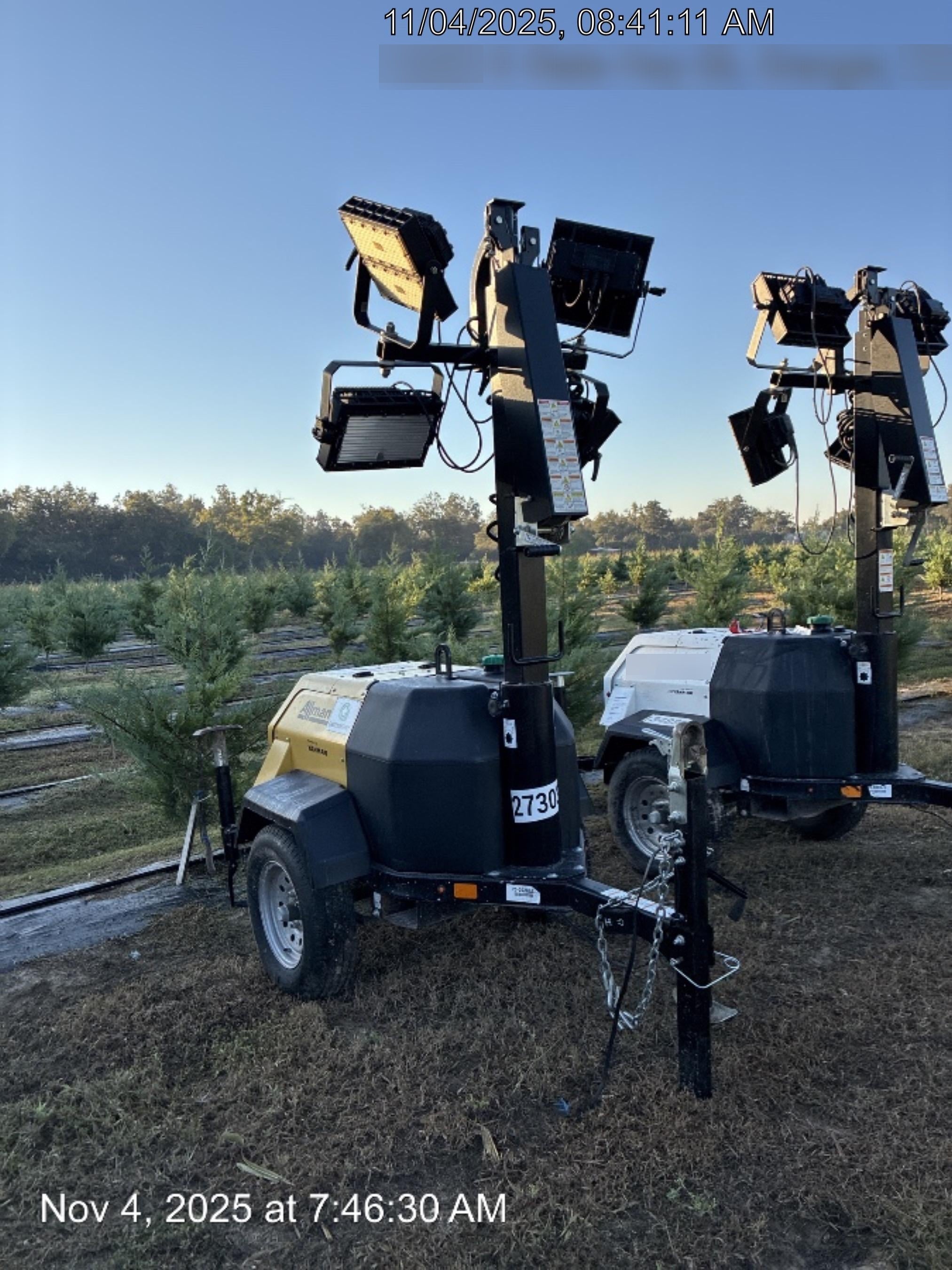2022 Allmand NLV3GR (4) LED Light Fixture 350W, 23' Vertical Mast, 3kW Prime, Towable, ES Decals, T3
