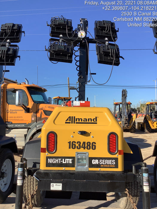 2021 Allmand NLV3GR (4) LED Light Fixture 350W, 23' Vertical Mast, 3kW Prime, Towable, Deep Sea L401, Leveling Jacks, Yanmar T4F 5.8hp