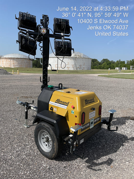 2022 Allmand NLV3GR (4) LED Light Fixture 350W, 23' Vertical Mast, 3kW Prime, Towable, Deep Sea L401, Leveling Jacks, Yanmar T4F 5.8hp