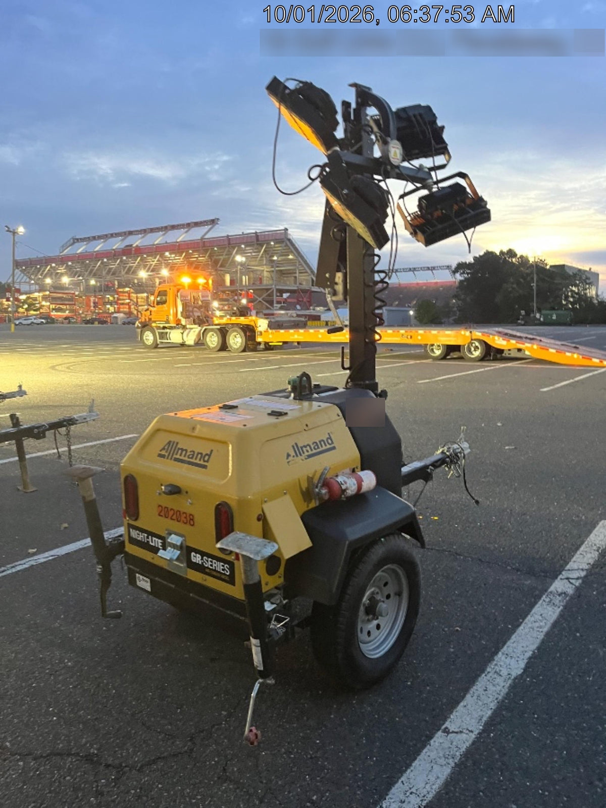 2022 Allmand NLV3GR (4) LED Light Fixture 350W, 23' Vertical Mast, 3kW Prime, Towable, Deep Sea L401, Leveling Jacks, Yanmar T4F 5.8hp
