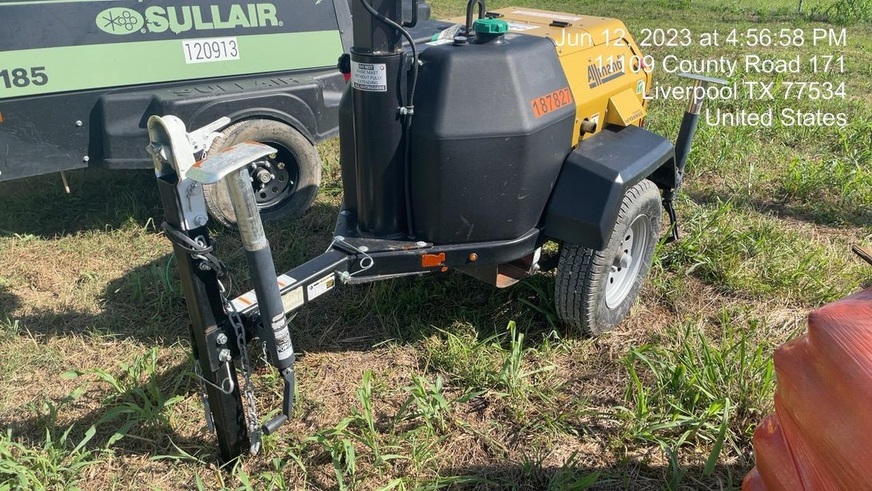 Allmand NLV3GR (4) LED Light Fixture 350W, 23' Vertical Mast, 3kW Prime, Towable, Deep Sea L401, Leveling Jacks, Yanmar T4F 5.8hp