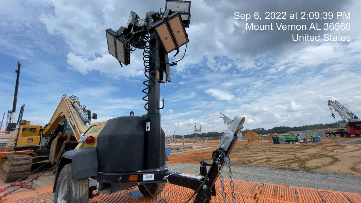 2022 Allmand NLV3GR (4) LED Light Fixture 350W, 23' Vertical Mast, 3kW Prime, Towable, Deep Sea L401, Leveling Jacks, Yanmar T4F 5.8hp