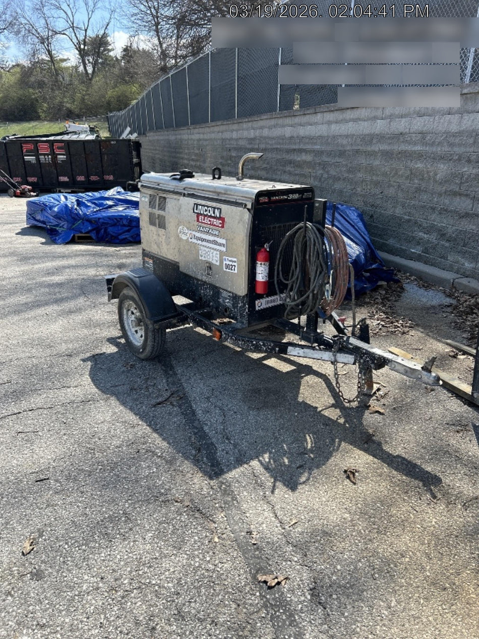 2019 Lincoln Electric Vantage 322 Welder Ready-Pak 3, Two wheel trailer, Fender and Light kit, Cable Rack