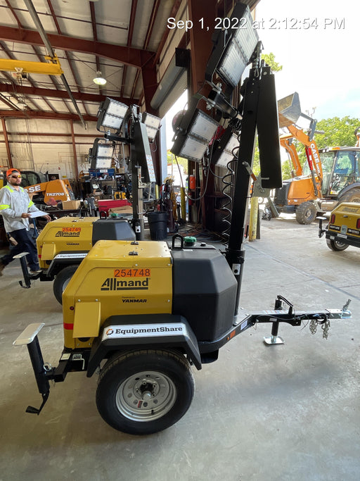 2022 Allmand NLV3GR (4) LED Light Fixture 350W, 23' Vertical Mast, 3kW Prime, Towable, ES Decals, T3