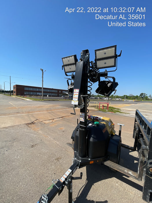 2022 Allmand NLV3GR (4) LED Light Fixture 350W, 23' Vertical Mast, 3kW Prime, Towable, Deep Sea L401, Leveling Jacks, Yanmar T4F 5.8hp