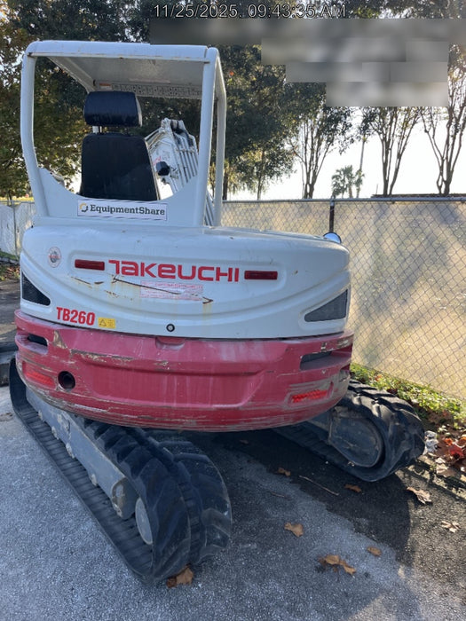 2019 Takeuchi TB260 Canopy, Standard Blade, Auxiliary hydraulics w/Manual QC, Hydraulic thumb, 12" ,18", 24" Bucket