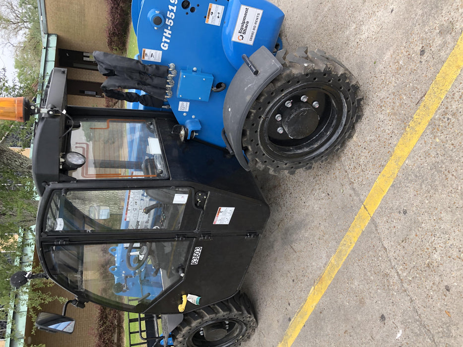 2020 Genie GTH-5519 Cab/Heat/Air, Solid Tires, Work Lights, Beacon, Aux Hydraulics, Back up Alarm w/48" Carriage, 48" Forks