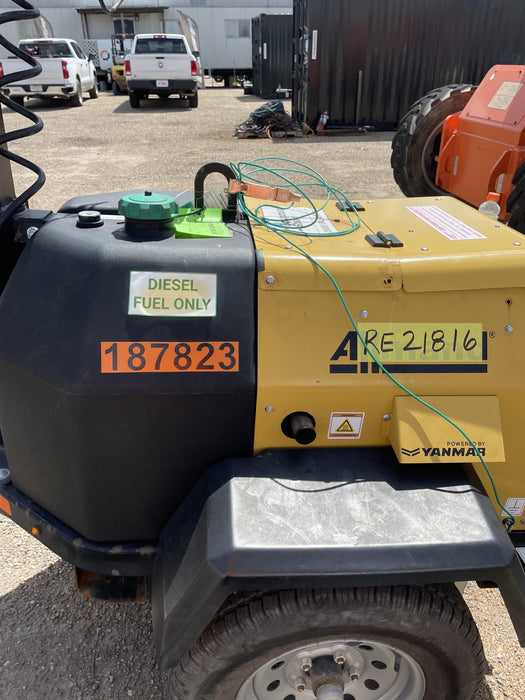 Allmand NLV3GR (4) LED Light Fixture 350W, 23' Vertical Mast, 3kW Prime, Towable, Deep Sea L401, Leveling Jacks, Yanmar T4F 5.8hp