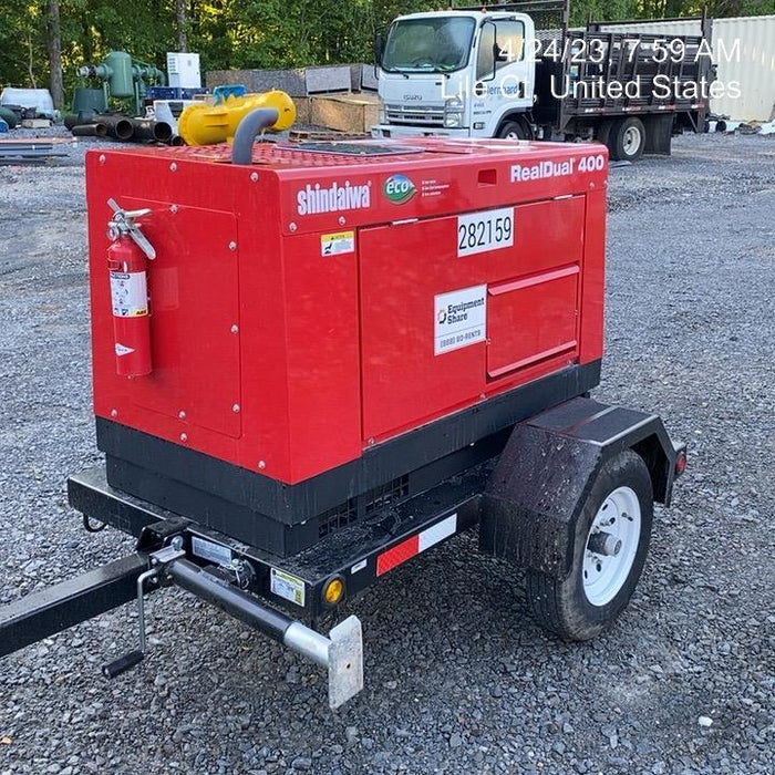 2022 Shindaiwa DGW400MDL Kubota D902 Engine, 23 HP, Dual Op Welder, Wire, Arc, Droop Stick, Tig, and CC Stick Functionality, Simulphase, 3 Phase and 1 Phase Gen Output, Single Axle NB Trlr, Slr Trckl Chrg 12V 12W, Fire Ext