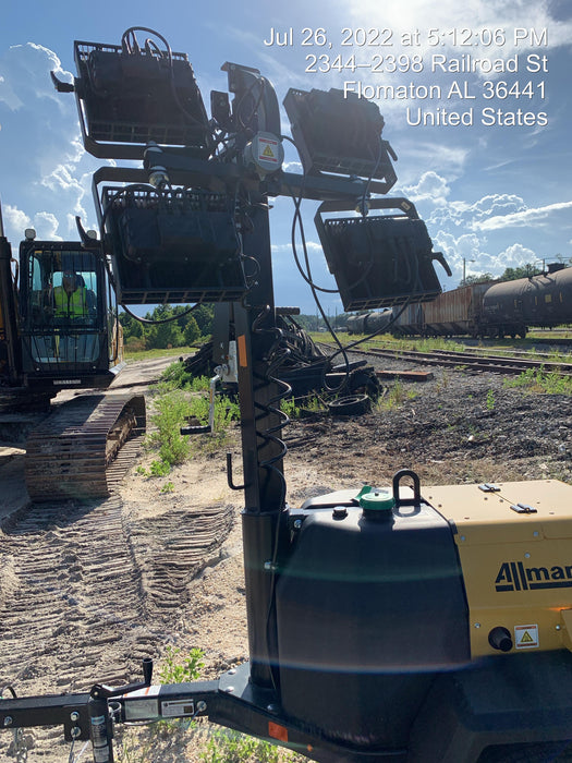 2022 Allmand NLV3GR (4) LED Light Fixture 350W, 23' Vertical Mast, 3kW Prime, Towable, Deep Sea L401, Leveling Jacks, Yanmar T4F 5.8hp