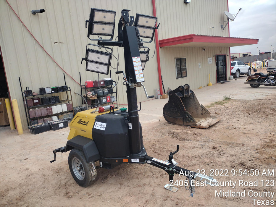 2022 Allmand NLV3GR (4) LED Light Fixture 350W, 23' Vertical Mast, 3kW Prime, Towable, ES Decals, T3