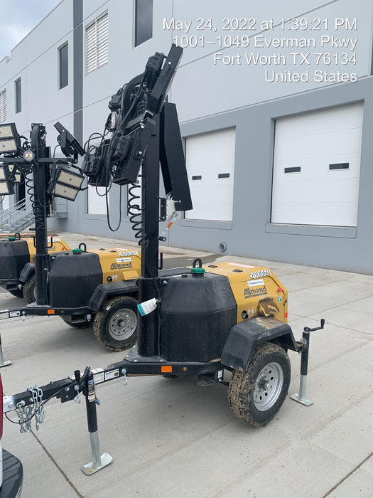 2022 Allmand NLV3GR (4) LED Light Fixture 350W, 23' Vertical Mast, 3kW Prime, Towable, Deep Sea L401, Leveling Jacks, Yanmar T4F 5.8hp